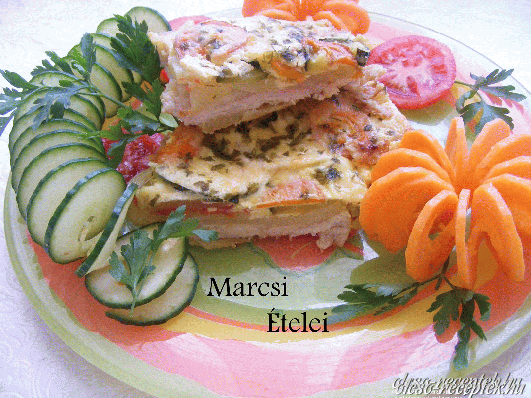 Zöldséges, sajtos sült csirke