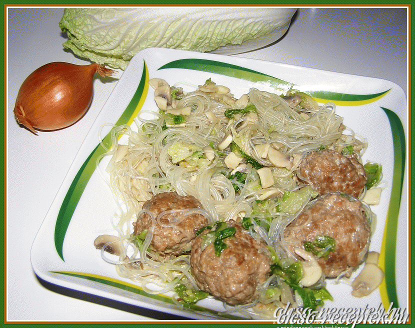 Húsgombócok üvegtésztával