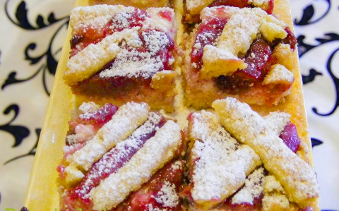 Meggyes, túrós, pudingos rácsos recept fotóval Meggyes, túrós, pudingos rácsos