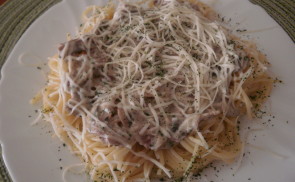 Gombás spagetti szénégető módra ( Spaghetti funghi alla carbonara)