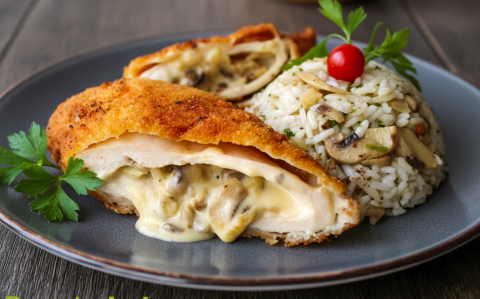 Sajttal, gombával töltött csirkemell