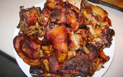 Fokhagymás, bőrös sült oldalas recept fotóval Fokhagymás, bőrös sült oldalas