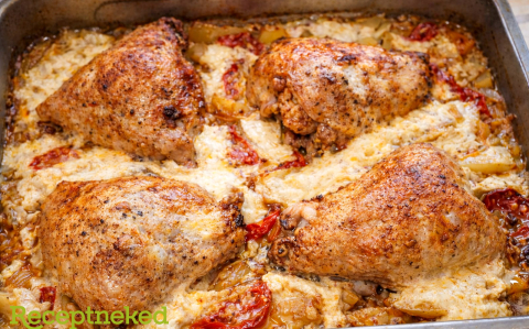 Csirkecomb rizses-burgonya ágyon