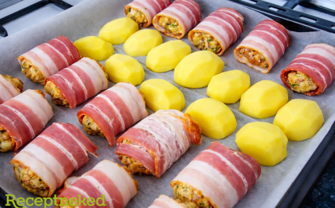 Fűszerezett darált hús baconbe tekerve