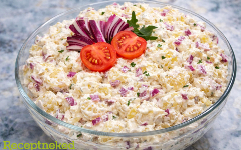 Kapros, lilahagymás krumplisaláta
