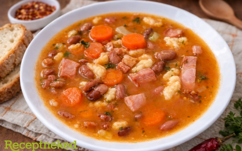 Jókai bableves füstölt tarjával, csipetkével