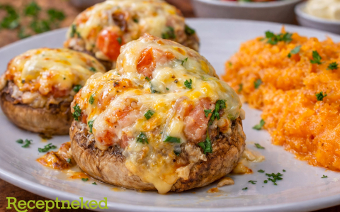 Juhtúróval/Csirkehússal töltött gombafejek