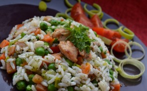 Gombás-zöldséges rizses hús
