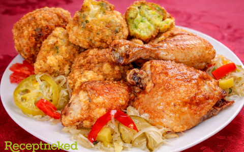 Sült csirkecombok sajtos rizi-bizi golyóval