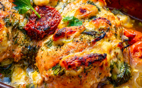 Sajtos-zöld fűszeres csirkesült