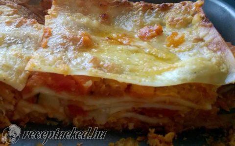 Vöröslencsés, zöldséges vegetáriánus lasagne