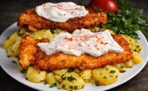 Csirkemell sajtos-burgonyás bundában