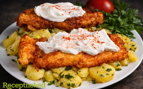 Csirkemell sajtos-burgonyás bundában