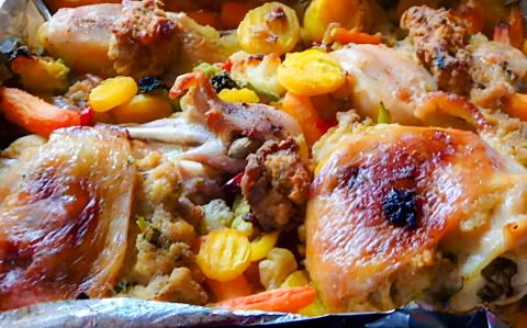 Vargányás töltött csirke vegyes zöldségekkel recept fotóval Vargányás töltött csirke vegyes zöldségekkel