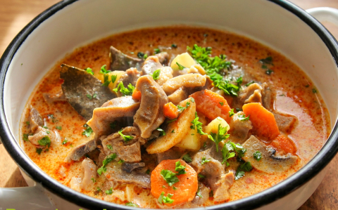 Tejfölös-gombás zúzagulyás