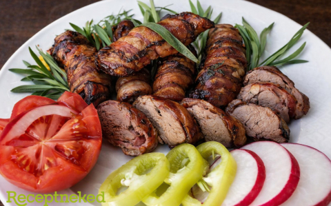 Tárkonyos csirkemáj baconbe göngyölve