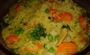 Zöldséges rizseshús