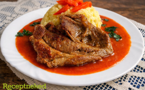 Fokhagymás sült tarja paradicsomos mártással