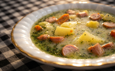 Tárkonyos burgonya leves virslivel