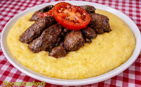 Sült csirkemáj puliszkával