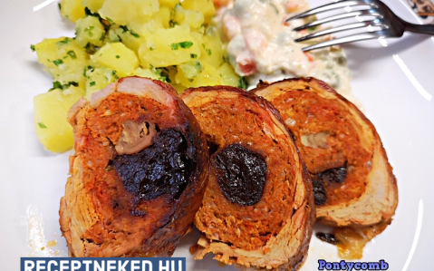 Töltött szűzpecsenye sertéshálóban recept fotóval Töltött szűzpecsenye sertéshálóban