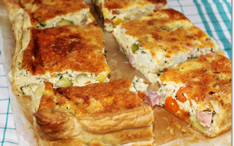Zöldséges-sonkás lepény recept fotóval Zöldséges-sonkás lepény