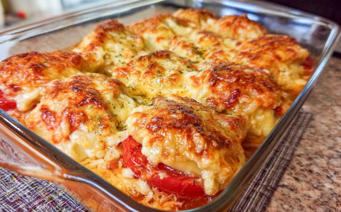 Sajtos-tejfölös rakott csirkemell recept fotóval Sajtos-tejfölös rakott csirkemell