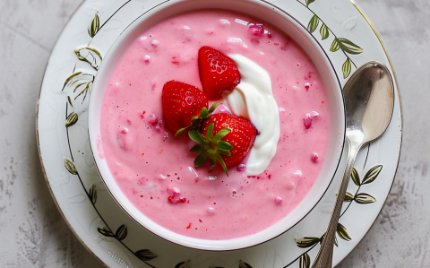 Hideg eperkrém leves (vegán) recept fotóval Hideg eperkrém leves (vegán)