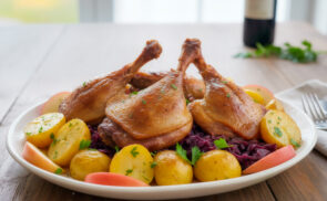 Sült libacomb párolt vörös káposztával és burgonyával