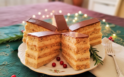 Tejszínes diós-mézes szelet