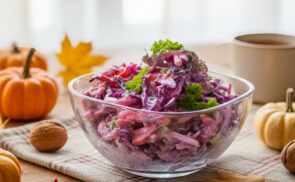 Lilakáposzta saláta almával, paprikával