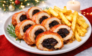 Baconbe tekert, aszalt szilvás csirkemell