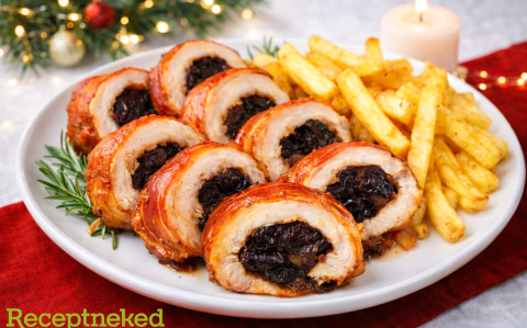 Baconbe tekert, aszalt szilvás csirkemell